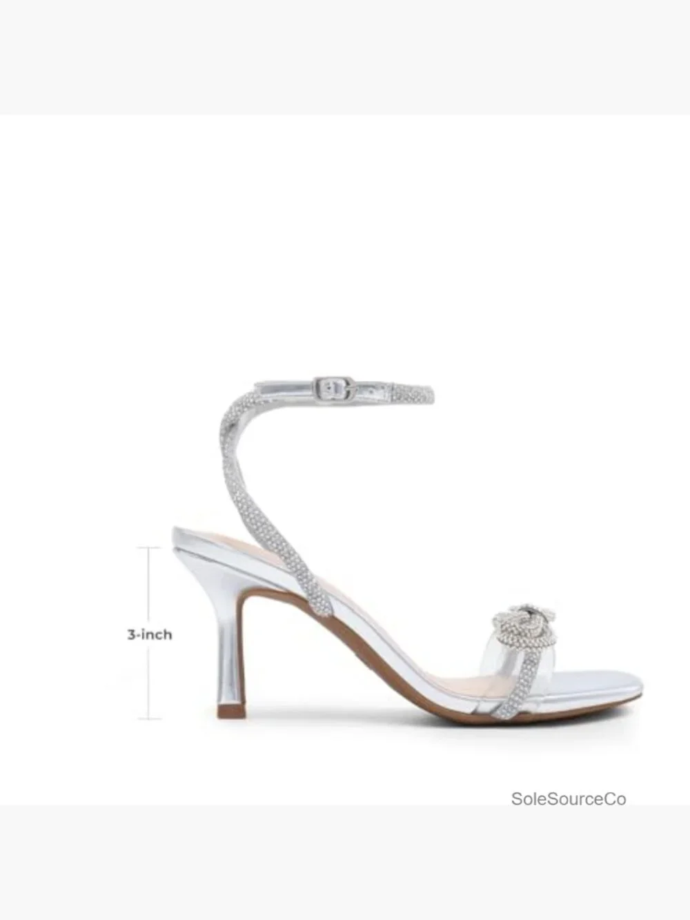 Women's Dress Sandals with Double Bowknots Heels Square Toe Ankle Strap Crystal